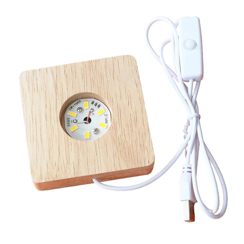 8cm Illuminated Display Base Wooden Crystal Lighted Base with 6 LEDs Warm Light for Bedroom Office Desktop