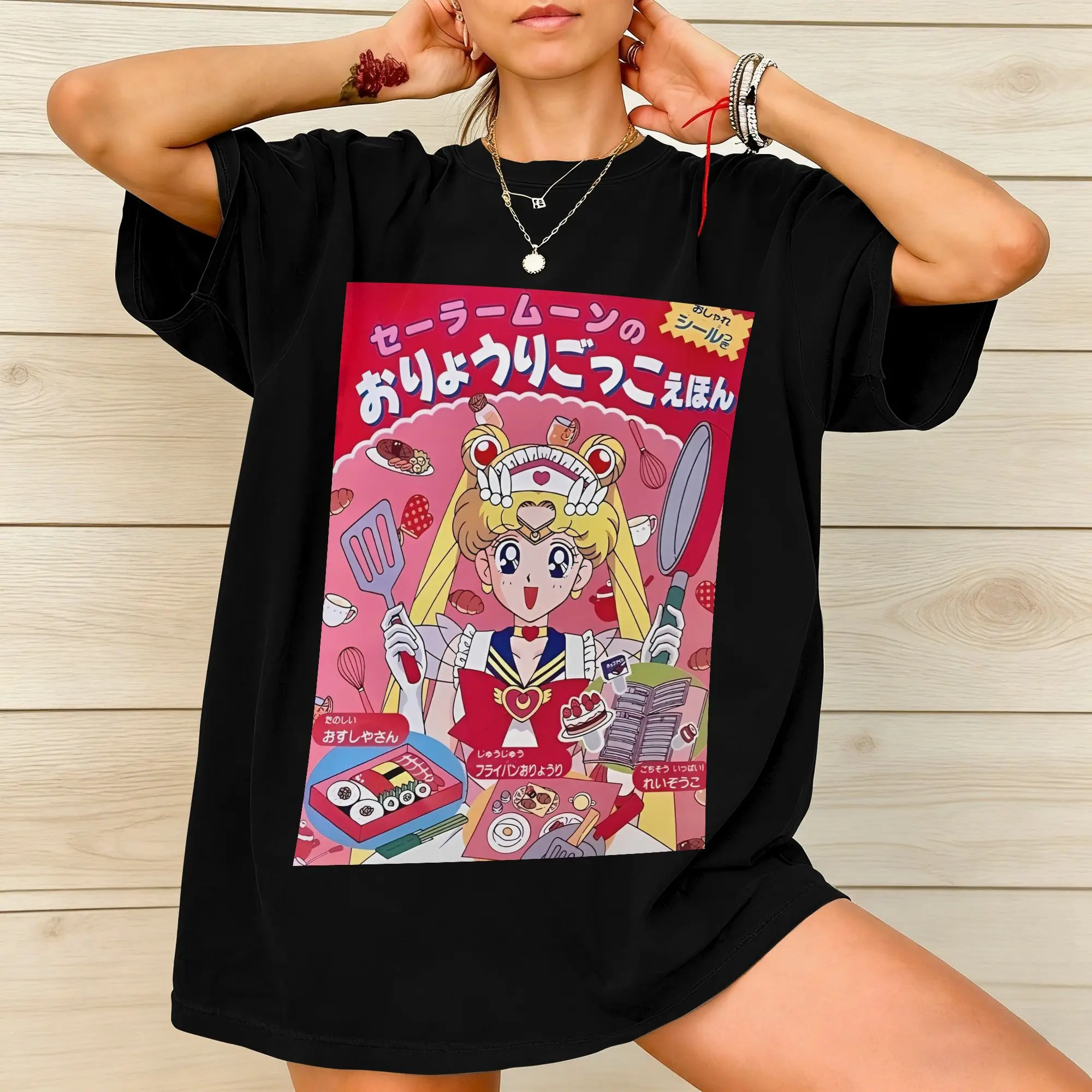 Sailor Moon Cartoon Washed T Shirts Streetwear Hip Hop Novelty T-Shirt  Tees Tops Men Women Short Sleeve Street Summer