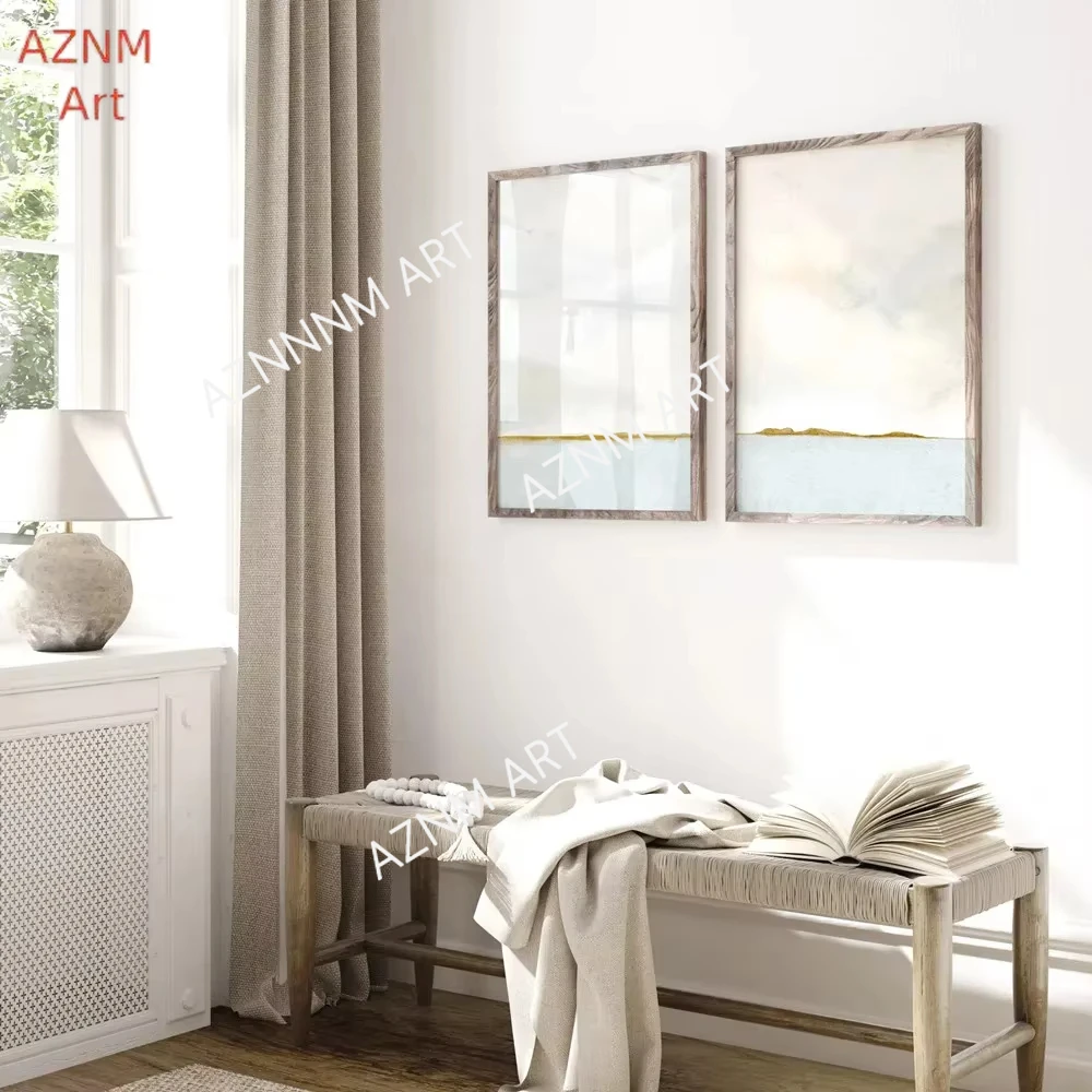 Minimalist Beach Watercolor Horizon Seascape Abstract Poster Print Canvas Painting Coastal Ocean Wall Art Pictures Home Decor