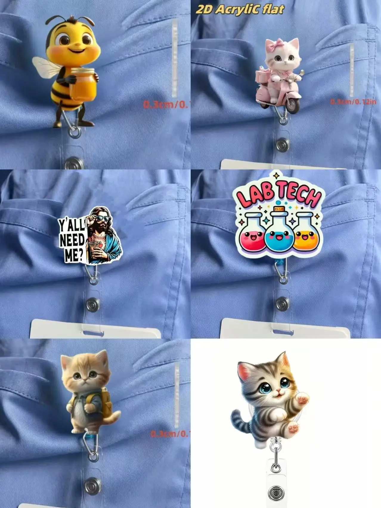 

1PC Cute Cat Retractable Badge Reel for Nurses - Durable Acrylic ID Holder, Top Choice School Supplies for Nurses/Students