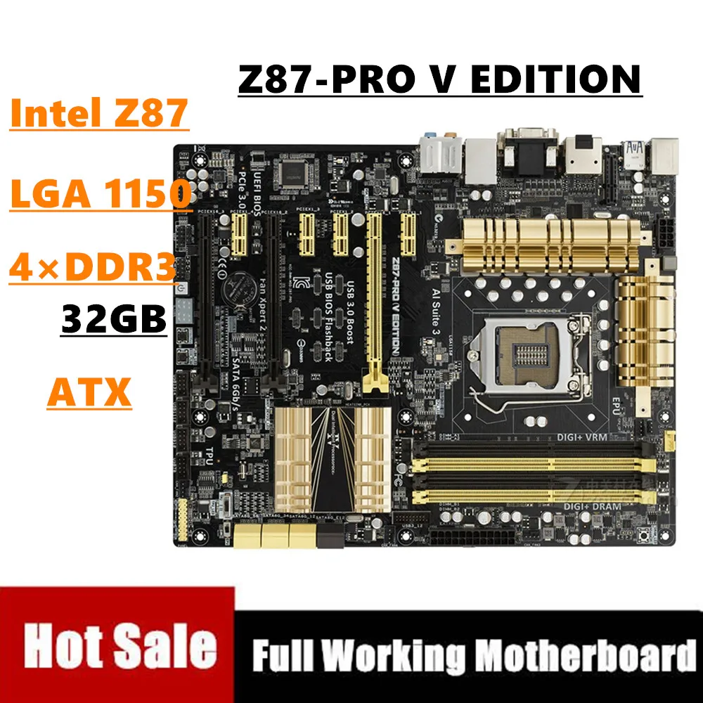 

For Z87-PRO V EDITION Computer Motherboard LGA 1150 DDR3 32G For Intel Z87 Desktop Mainboard SATA III PCI-E 3.0 X16