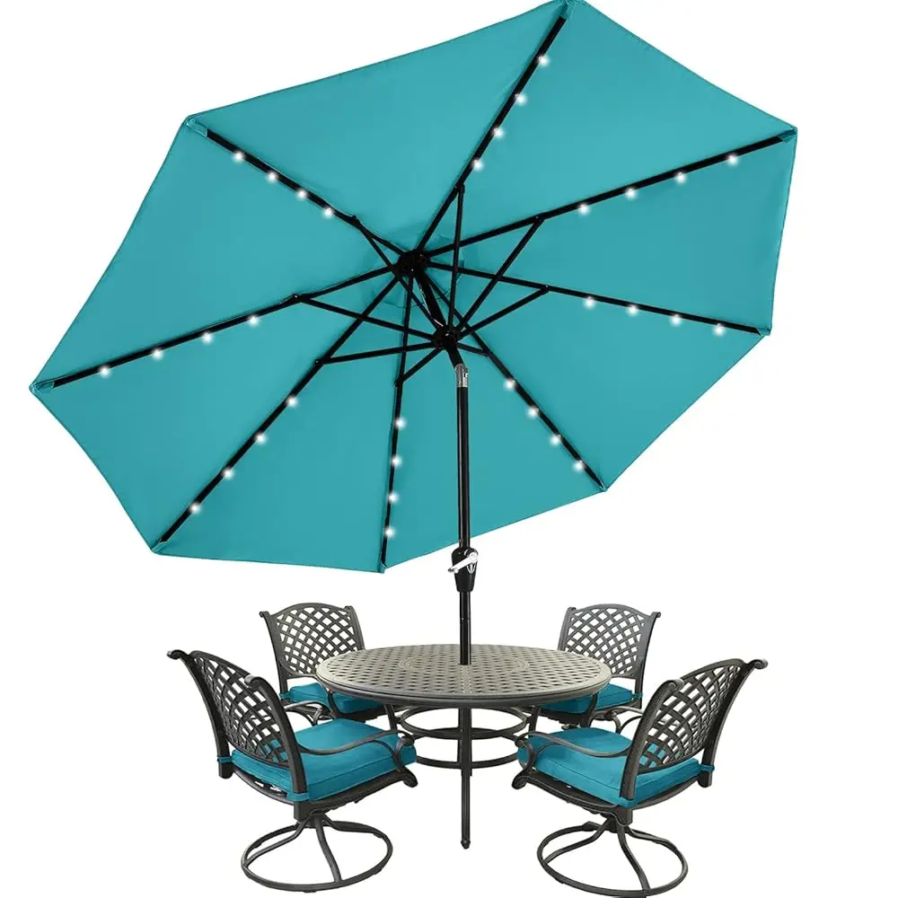 

Patio Umbrella With 32 Solar Led Lights -8 Ribs (9Ft,Turquoise)