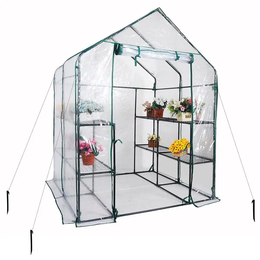 WalkIn Greenhouse 8 Shelves, PVC Cover 143 x 143 x 195 cm