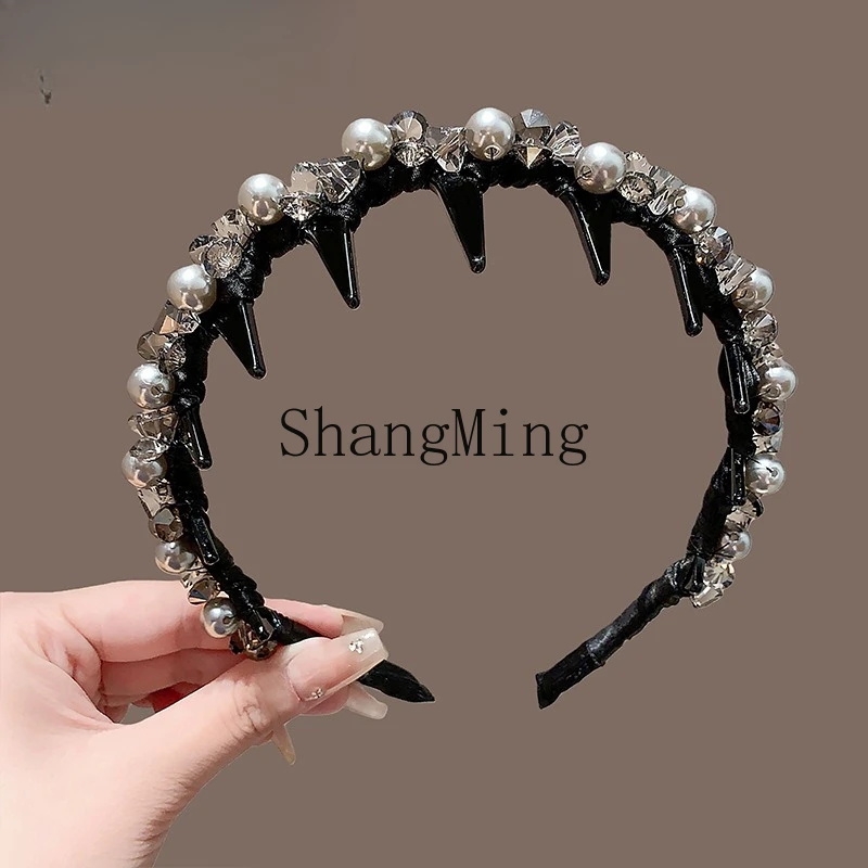 

CL luxury crystal pearl headband with teeth, non-slip, high skull top hair accessories, daily outer headband, new headgear.