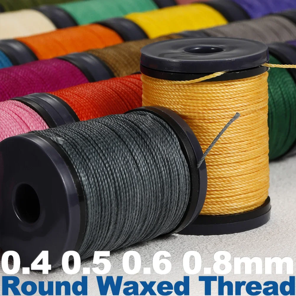 0.4/0.5/0.6/0.8mm Round Waxed Thread for Leather Craft Sewing and DIY Jewelry Handmade Braided Polyester Cord Wax Coated Strings