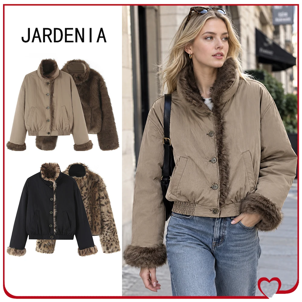 New Winter Double-faced Faux Fur Jackets for Women Stylish Reversible Jacket Elegant Chic High Neck Jackets with Elasticated Hem