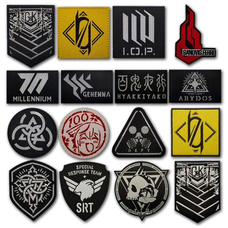 Blue Archive Patches Millennium Henna Trinity IR Reflective Anime Patch Girls Frontline Badges on Backpack Hook Loop Armband