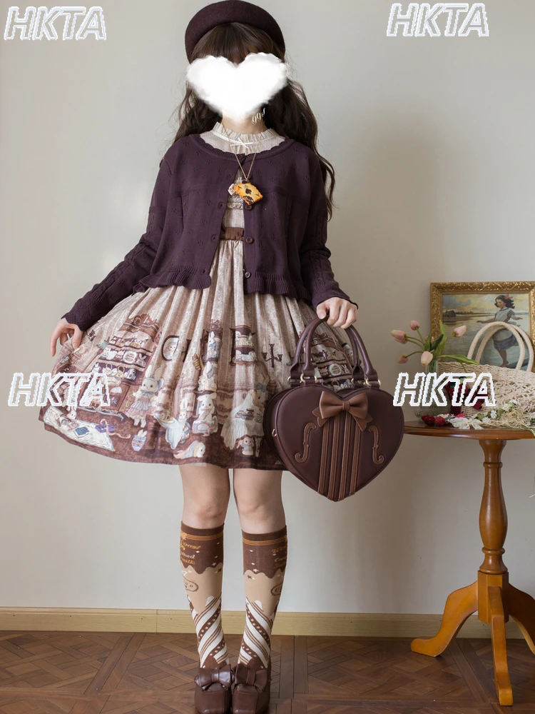 빈티지 빅 크루넥 로리타 니트 가디건 여성 로리타 스웨터 가을 달콤한 플리츠 긴 소매 루즈 블랙 스웨터 탑