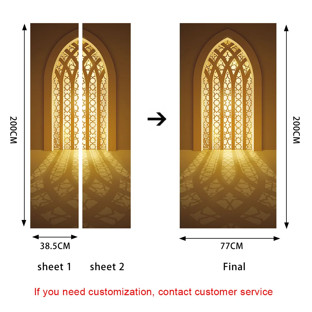Art 3D Relief Door Sticker Muslim Mural Wallpaper Vinyl Decals Removable Room Décor Self Adhesive Wall Covers Poster for Home