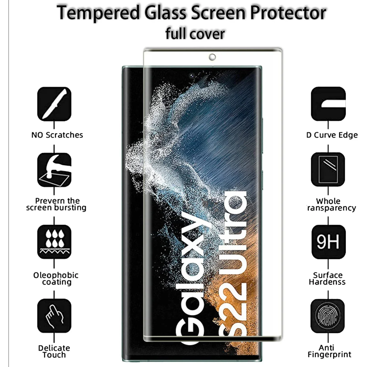 2/4Pcs HD Screen Protector For Samsung Galaxy S22 Ultra 5G,9H Curved Four Sides Glue Tempered Glass