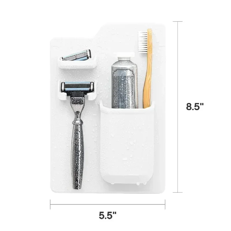 2026 premium silicone toiletery organizer waterproof toothbrush holder with mirror razor holder designed for shower and bathroom