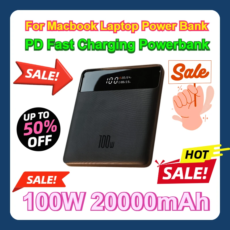 For Macbook Laptop 100W 20000mAh Power Bank PD Fast Charging Powerbank Portable External Battery Charger