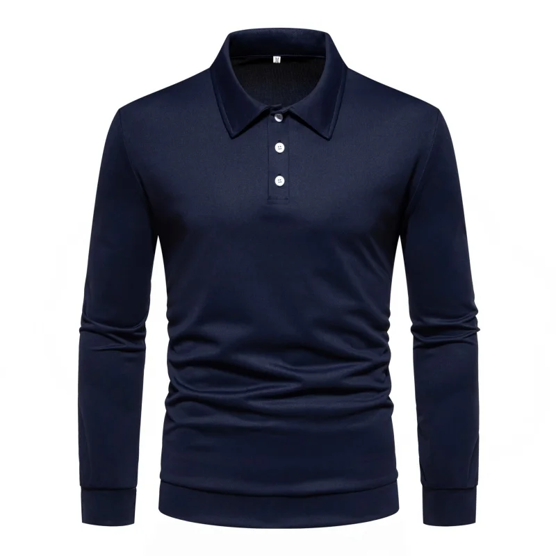 2024 foreign trade new men\'s plus size polo double-sided bead solid color long sleeved spring and autumn men\'s polo