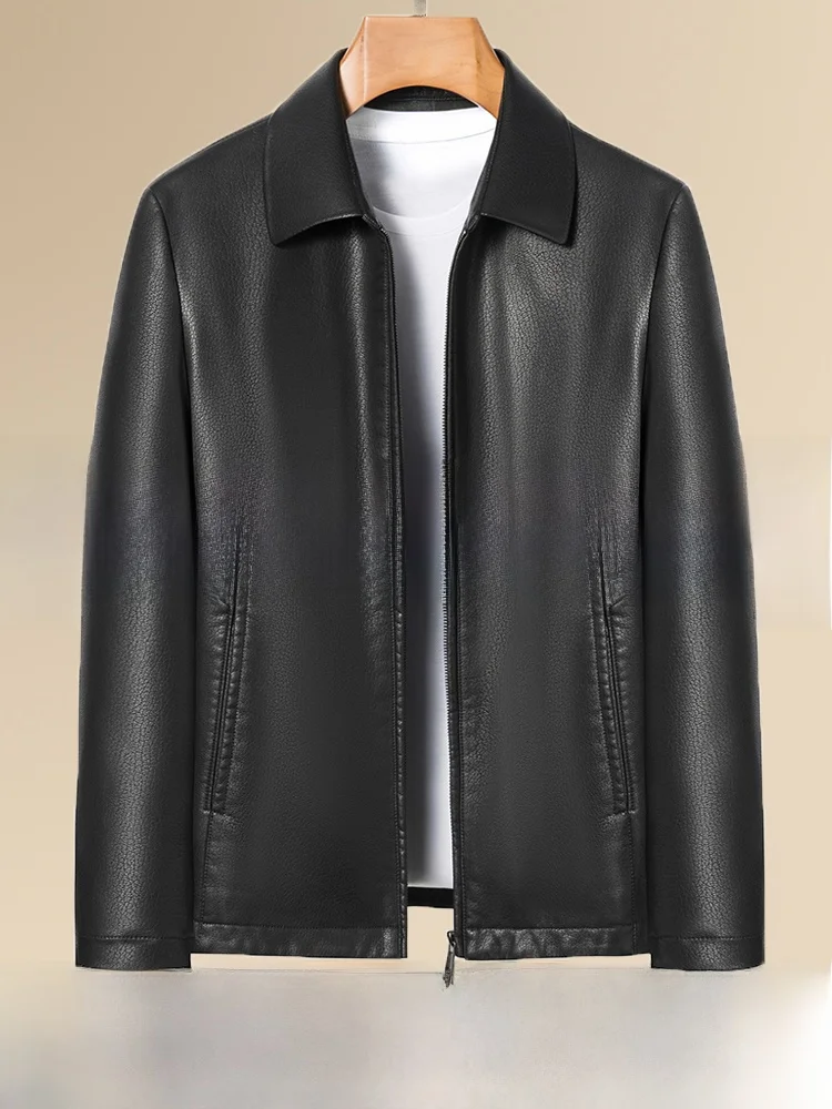 

Haining Genuine Leather Jaet Men's Top Layer Deer Skin Fce Lined Thiened Casual Collar Outerwear Dad Winter Top