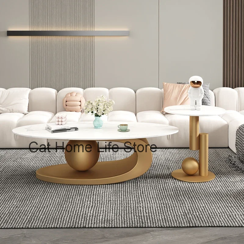 Aesthetic Oval Clear Coffee Tables Modern Design Metal Hotel White Nordic Coffee Table Living Room Low Mesa Furniture For Home