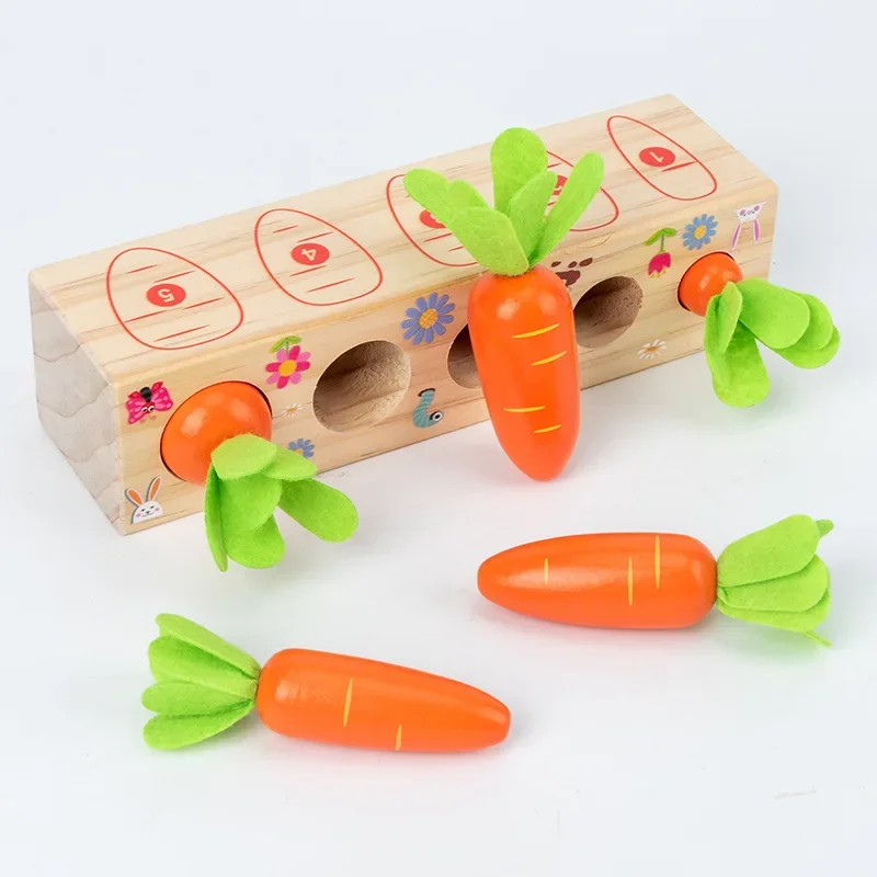 Rompecabezas a juego con formas para niños, juguetes educativos Montessori de aprendizaje, juegos de cosecha de zanahorias para bebés, clasificadores de juguetes de madera para niños