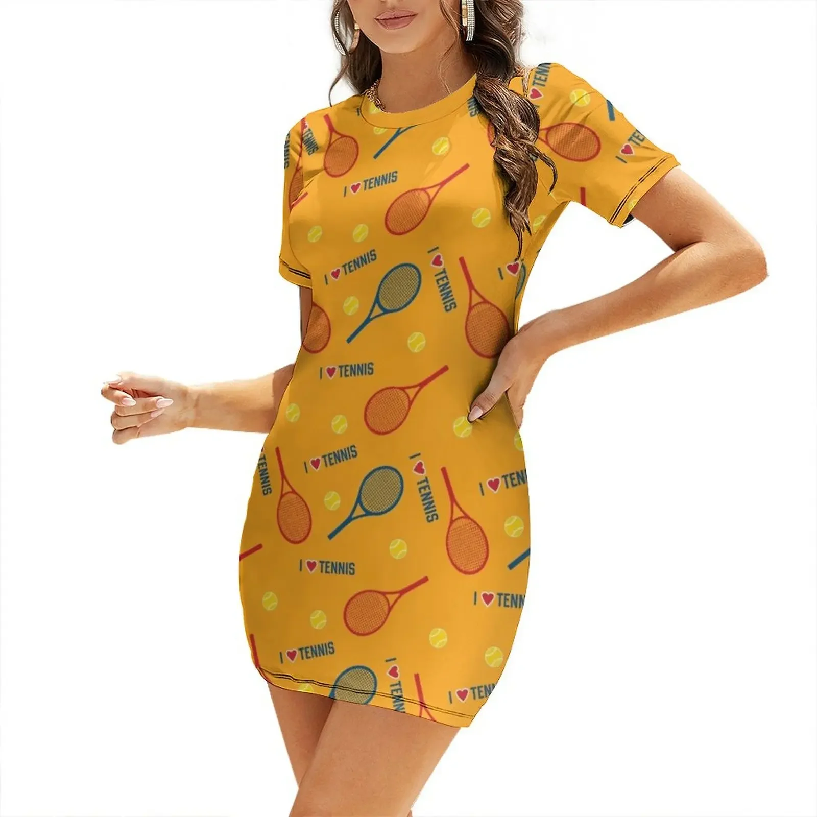 

I love tennis - nice dark yellow pattern Short-Sleeved Dress ladies dresses for special occasion Dress