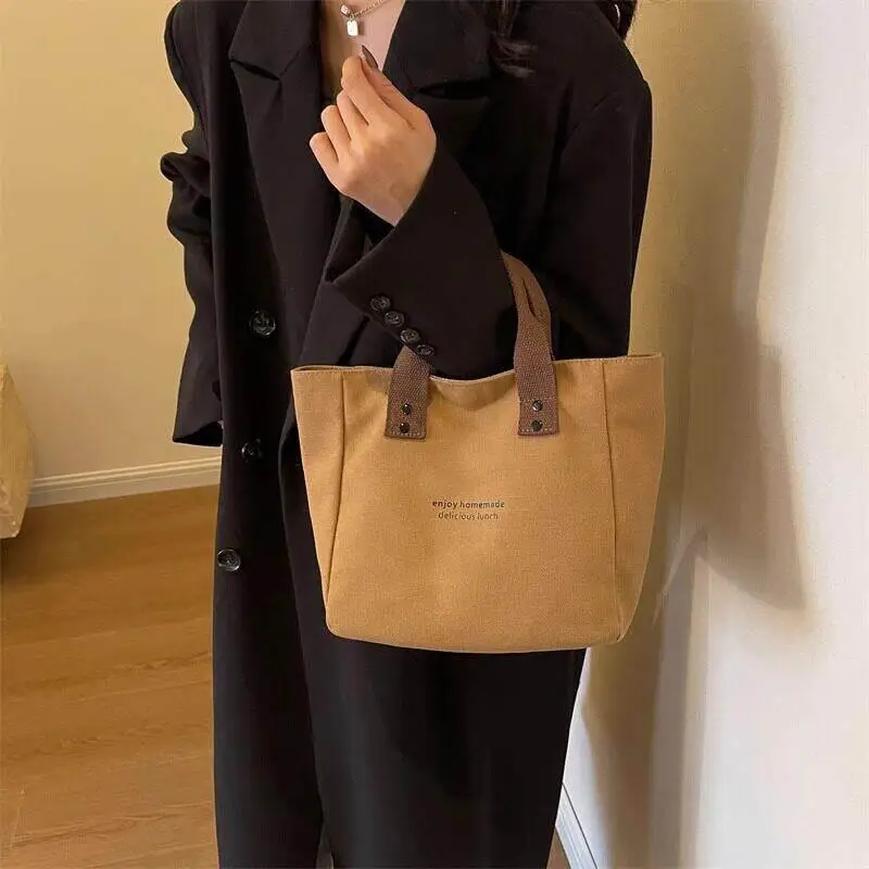 Japanese Style Canvas Bag Lunch Box Bag Commuting Essential Versatile Simple Design Ideal for Mothers On-The-Go Exterior Food...