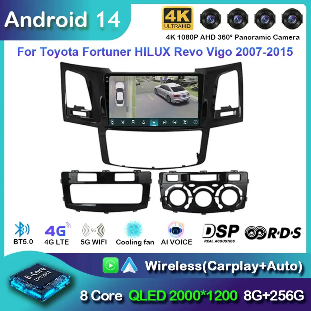 Android 14 Car Radio For Toyota Fortuner HILUX Revo Vigo 2007 - 2015 Navigation Multimedia Player Stereo WiFi+4G Head Unit Video