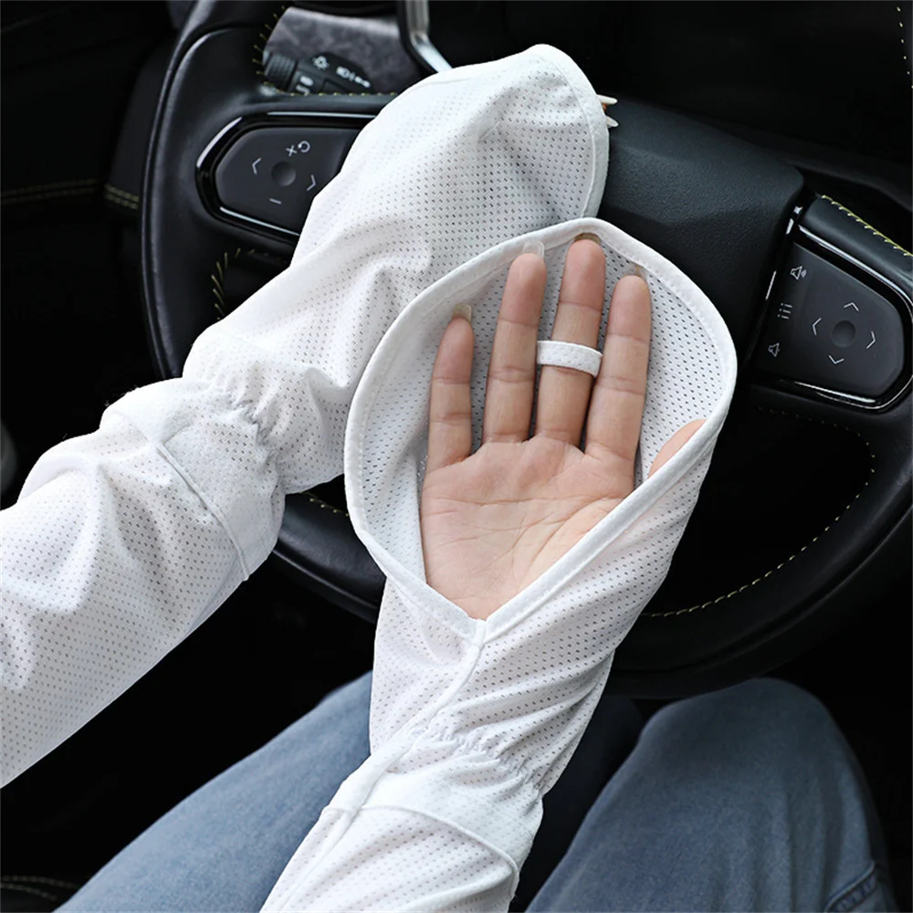 Women\'s Driving Sun Protection Ice Silk Sleeve Gloves Loose Breathable Arm UV Protection Outdoor Horseshoe Sleeves