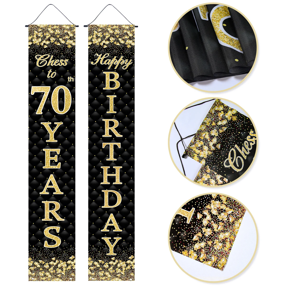 Tenda per porta di compleanno di 70 anni in oro nero decorazione per festa di compleanno in oro nero 70 decorazioni per l\'anniversario 70th Birthday