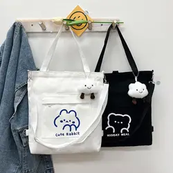 INS-Sac en toile imprimé ours de dessin animé, sacs de messager d'écolière, peut double épaule, simple épaule, grande capacité