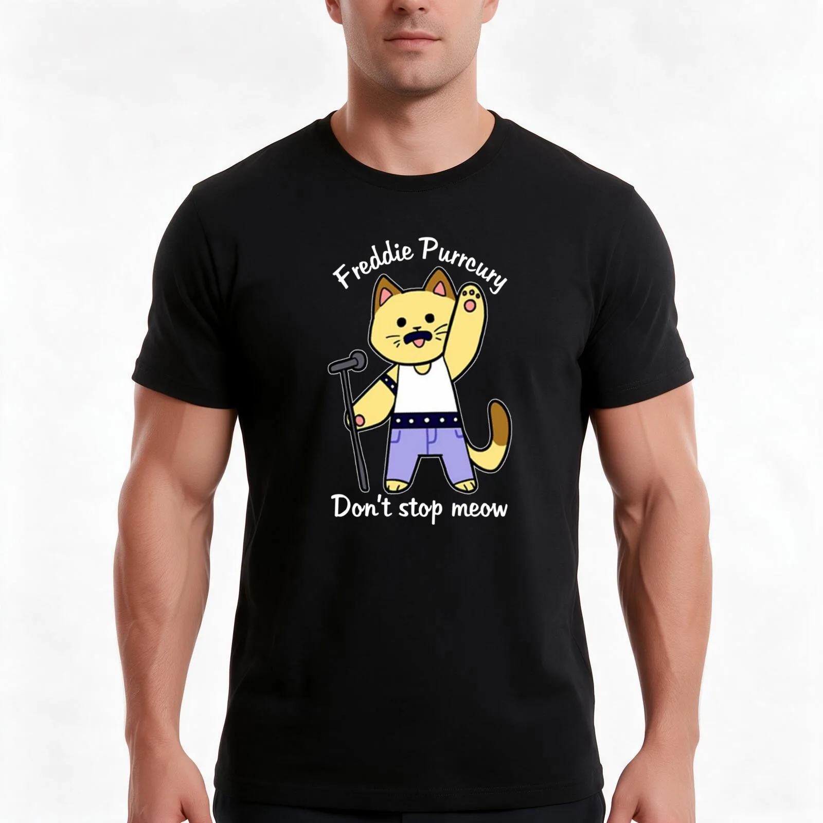 fredie dont stop meow purrcury transparent T-Shirt Summer Casual Cotton Tee Oversized Streetwear Tops Vintage Graphic Print