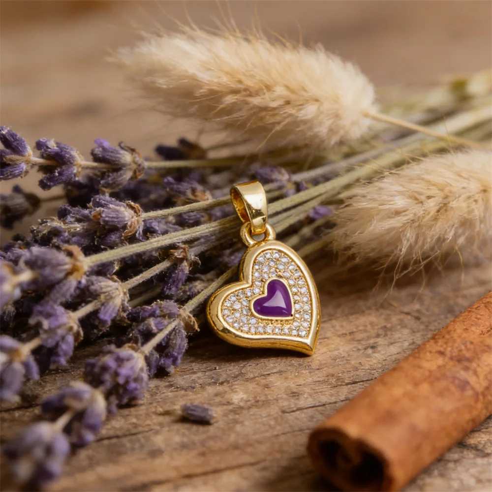 

4Pcs Pendants Brass Cubic Zirconia Enamel Double Heart Sparkling Charms for DIY Jewelry Necklace Bracelet Accessories Women Men