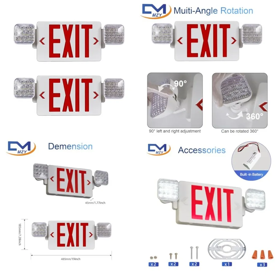 

Exit Sign with Emergency Light, Two Adjustable Square Head, Exit Sign with Battery Backup, Exit Signs Combo for Business, US St
