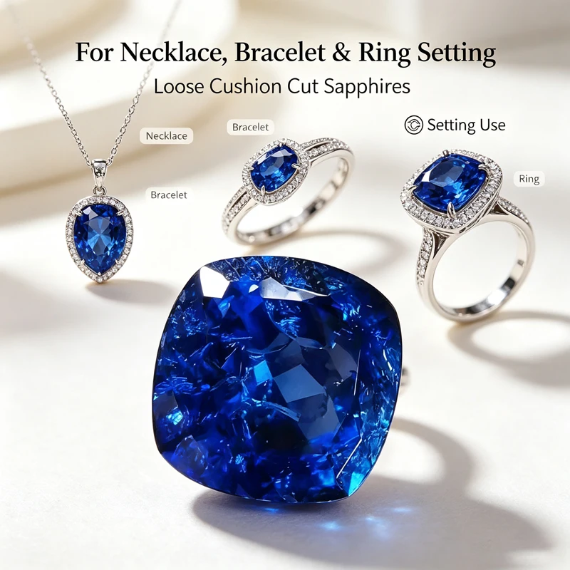 Lab Created Royal Blue Cushion Sapphire Loose Stone, Certified Faceted Gemstone, DIY Handmade Jewelry Supply for Rings Pendants