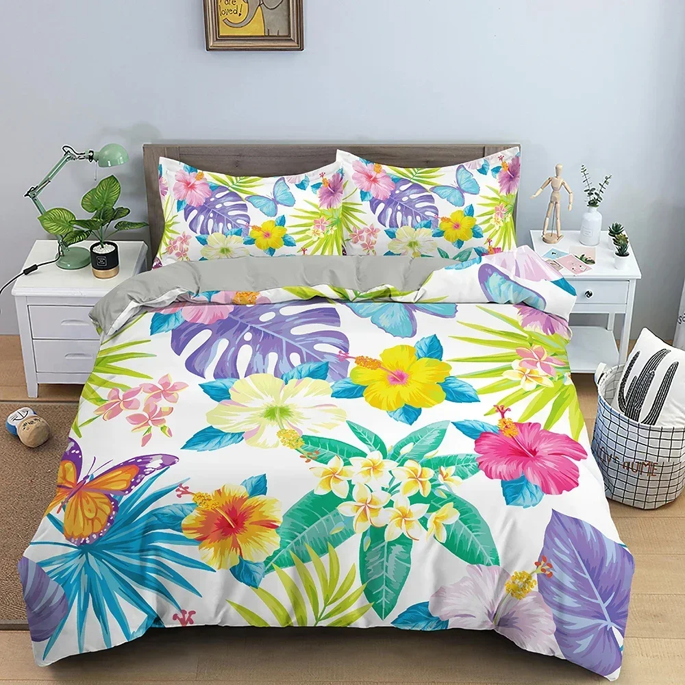 

3D Tropical Plant Leaves Comfortable Duvet Quilt Cover Pillowcase Bedding Set Children Bedroom Decoration Home Textile