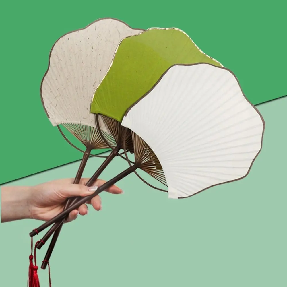 Portable Bamboo Blank Paper Fan Decorative Chinese Style Handheld Fan with Tassel Group Fan For Indoor