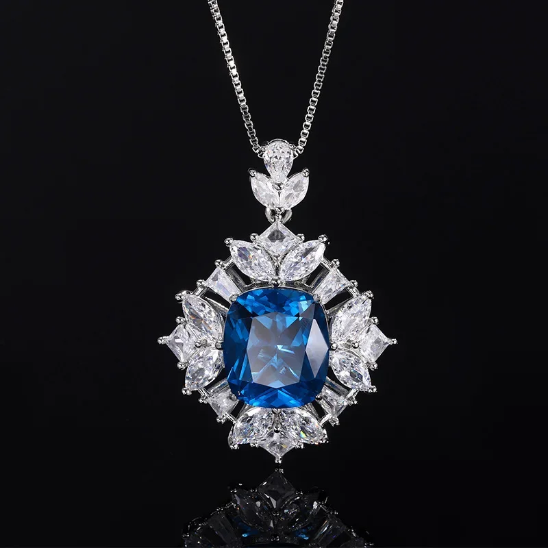 S925 Silver Plated 18K Gold Plated PT950 Platinum Red Corundum Blue Spindle Light Luxury Pendant for Women 14*16