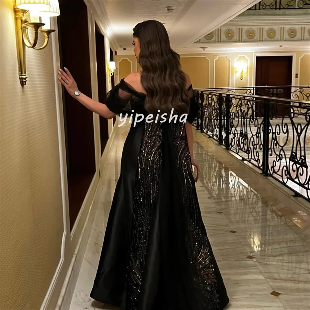 Индивидуальные современные стильные замысловатые шармезные расшитые блестками и бисером длинные платья трапециевидной формы с открытыми плечами на заказ платья для особых случаев в стиле ретро