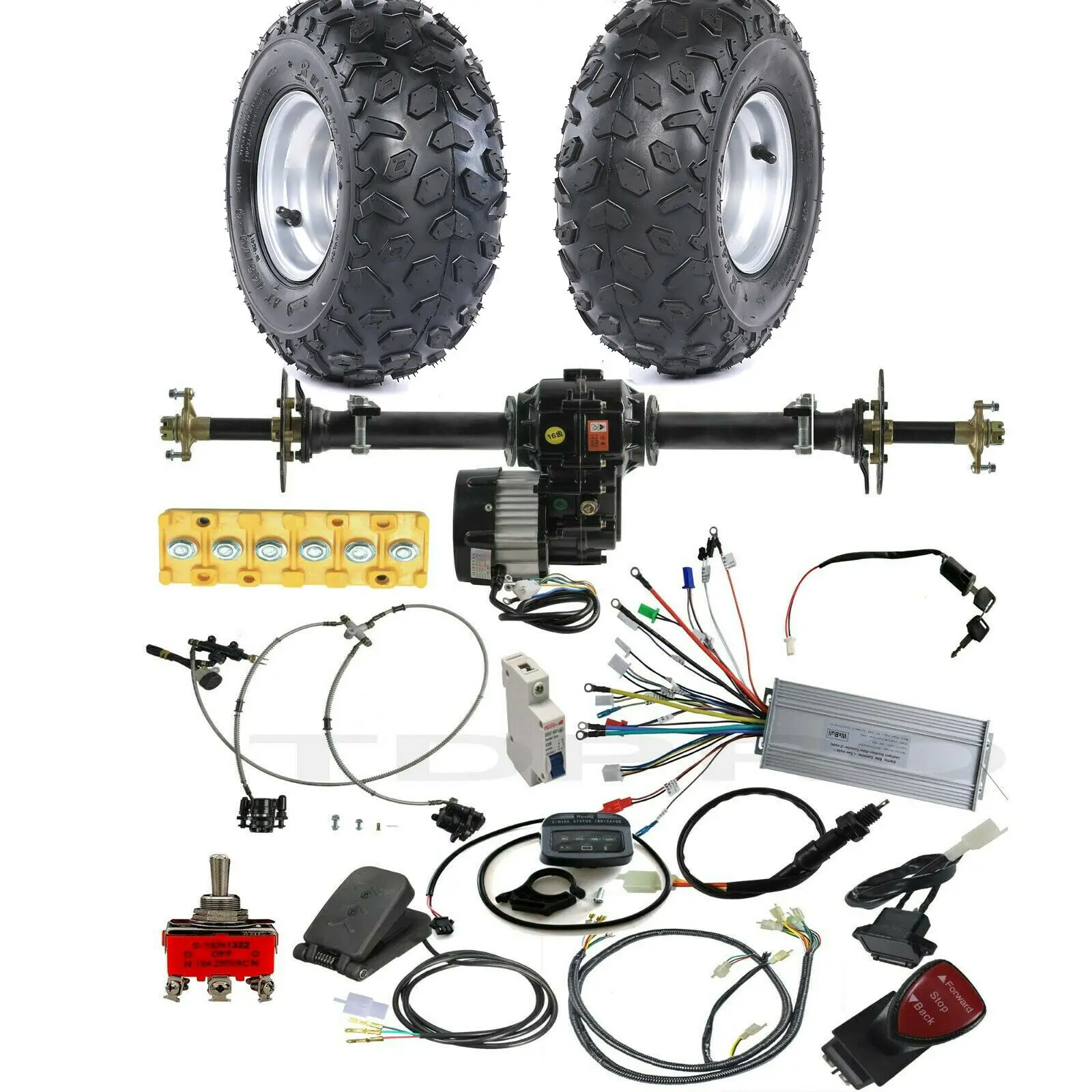 

TDPRO 34" Differential Rear Axle 1800W 48v Motor Controller Gearbox + 2x 145/70-6 Wheels Tires ATV