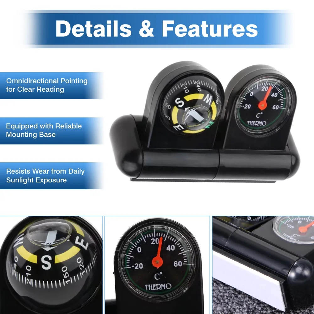 

2 in 1 Navigating Marine Compass With Thermometer Car Dashboard Indicator Compass Universal For Watercraft Boat Caravan Truck