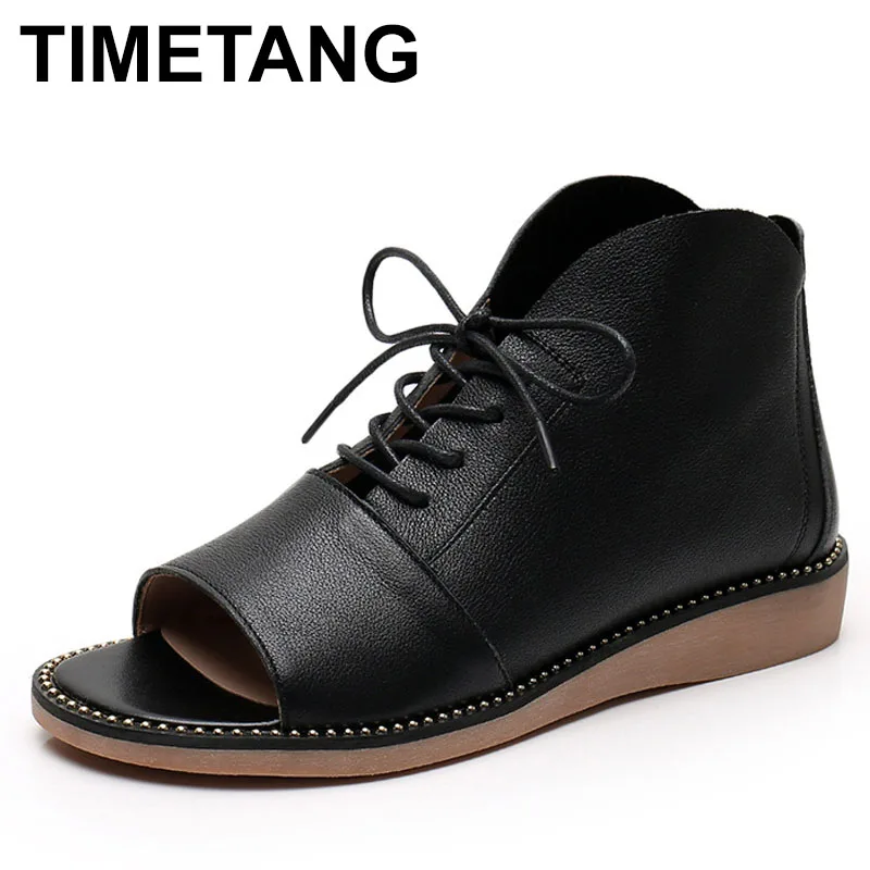 

2025 высокие сандалии для женщин, летние ботинки с открытым носком, роскошные пляжные сандалии на шнуровке, обувь на плоской подошве из натуральной кожи