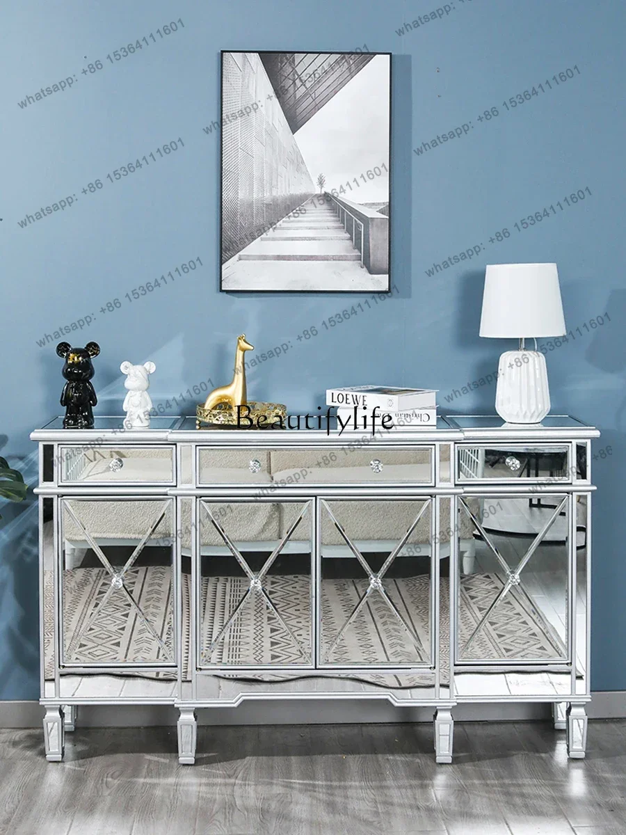 Nordic Simple White Paint Mirror Sideboard Cabinet Living Room Multi-Functional Light Luxury Glass Entrance Cabinet