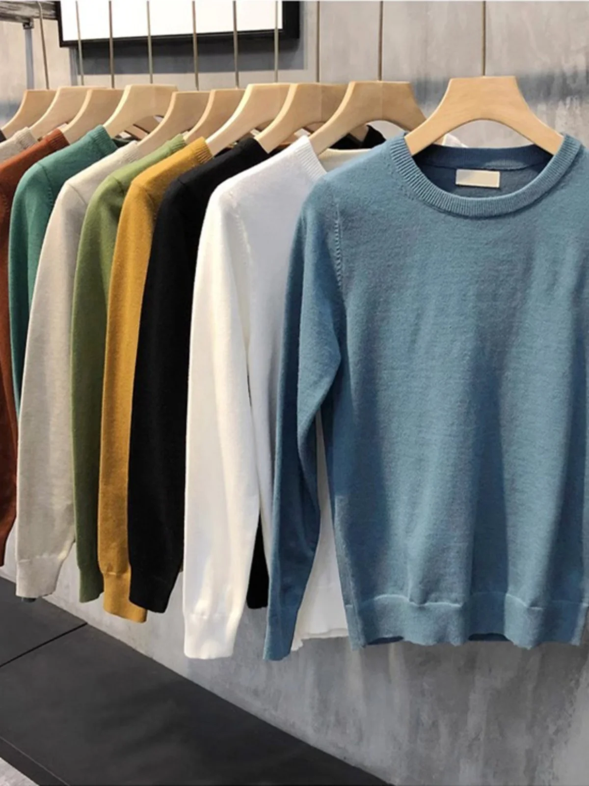 

Мужской облегающий трикотажный свитер с круглым вырезом, однотонный, базовый слой, в корейском стиле, повседневный, модный, осенний, с длинным рукавом