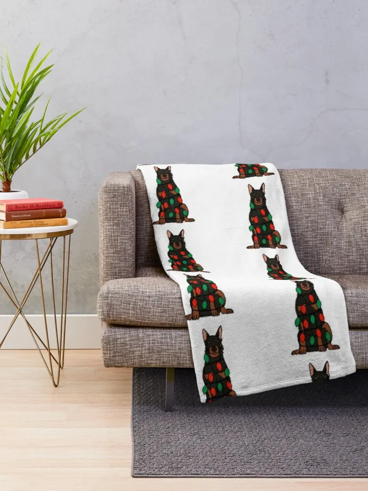 Beauceron Dog with Christmas Lights Wrapped Around Its Body â Festive and Adorable Design Description: Get into  Throw Blanket