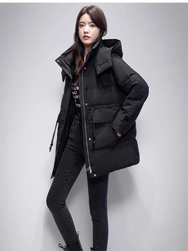 

Женская утепленная хлопковая куртка-парка средней длины с капюшоном, защищающая от холода, в корейском стиле, модная, приталенная