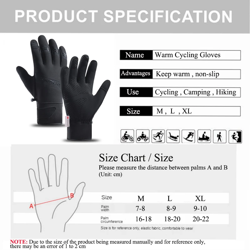 Winter Cycling Skiing Gloves Warm Outdoor Sports Non-slip Men\'s Gloves Camping Windproof Touch Screen Hiking Waterproof Gloves