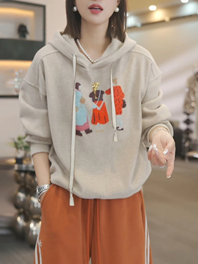

Faionable Long Sve Printed Hoodie Women's Korean Sle Slimming Clothes Versatile Trendy Streetwear Comfortable Fit Swea...