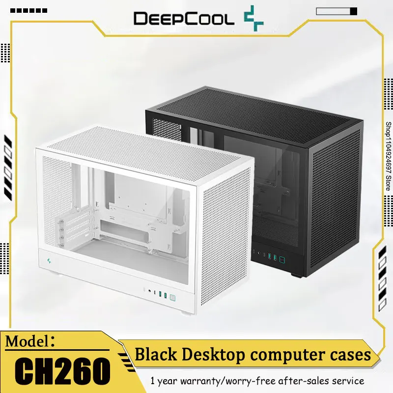 DEEPCOOL CH260 Computer Case M-ATX Back Plug Motherboard Supports 360Water Cooling ATX Power Supply Type-C Interface Desktop