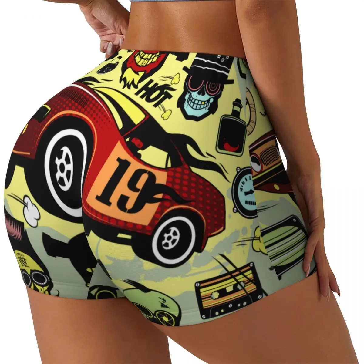 

Sexy tight hip sports shorts Race Car Hipsers Music Symbols fitness women's comfortable yoga shorts