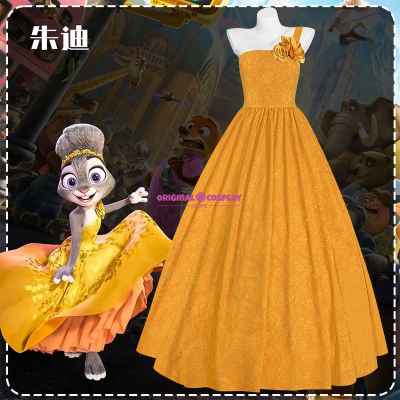 أنيمي شخصية تأثيري واحد الكتف الأصفر روز ثوب زي فيلم أرنب أصفر فستان طويل احتفالي حفلة السيدات الدعائم مجموعة 2026 #1