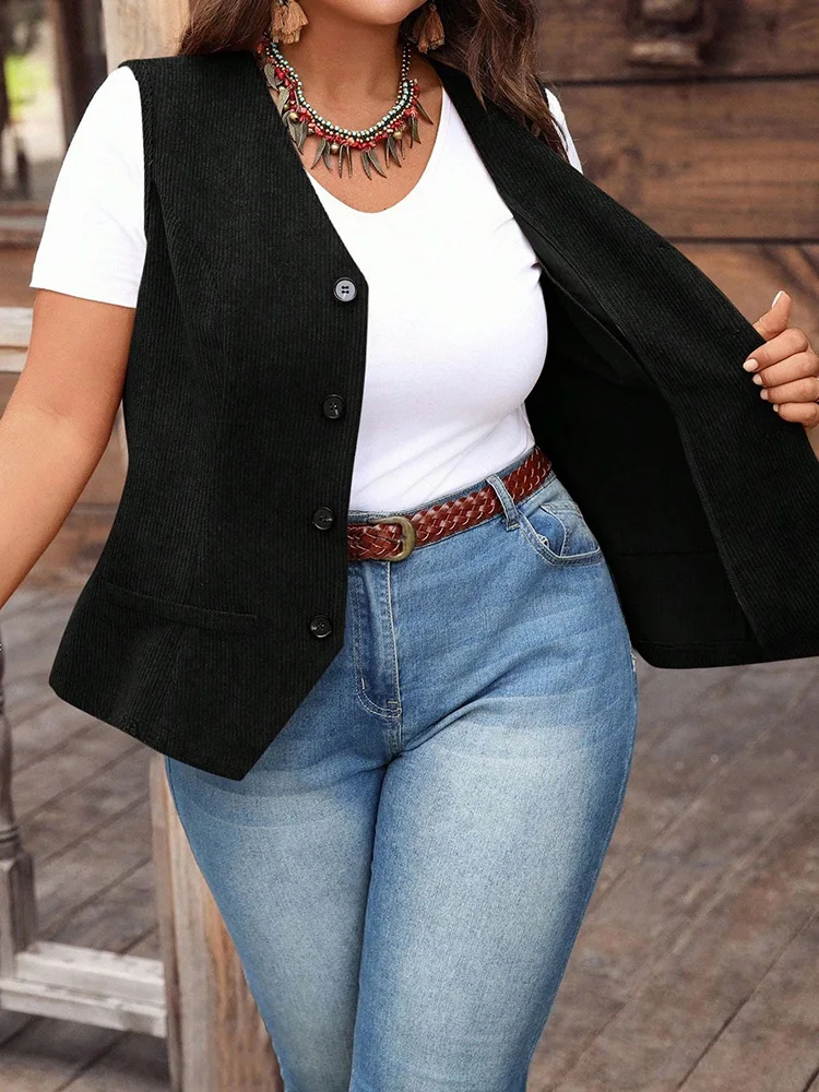 GIBSIE حجم كبير أسود واحدة الصدر سترة غير رسمية المرأة الربيع الصيف موضة الخامس الرقبة جاكيت بلا إكمام ملابس خارجية امرأة