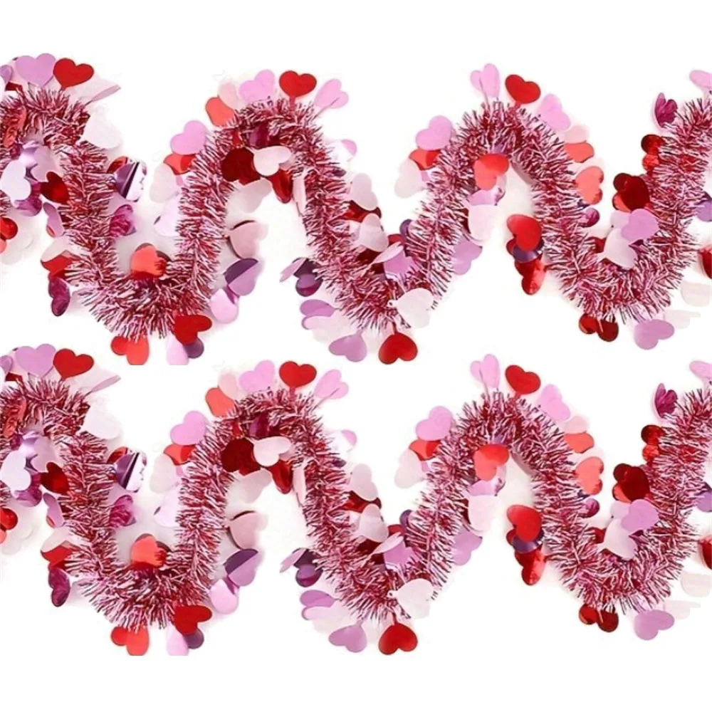 

2PCS Valentine's Day Tinsel Garland Heart Pink Red Tinsel Garland for Valentines Day Proposal Wedding Anniversaries Party Supply