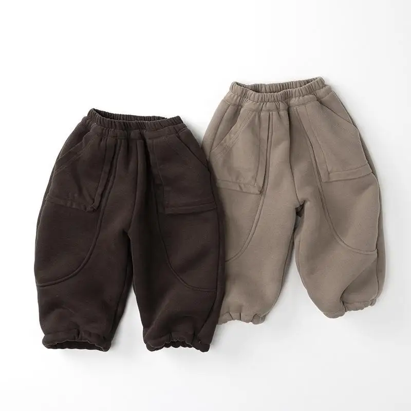 

2025 зимние новые детские бархатные толстые брюки для мальчиков и девочек, флисовые повседневные штаны, детская теплая одежда, свободные шаровары для малышей