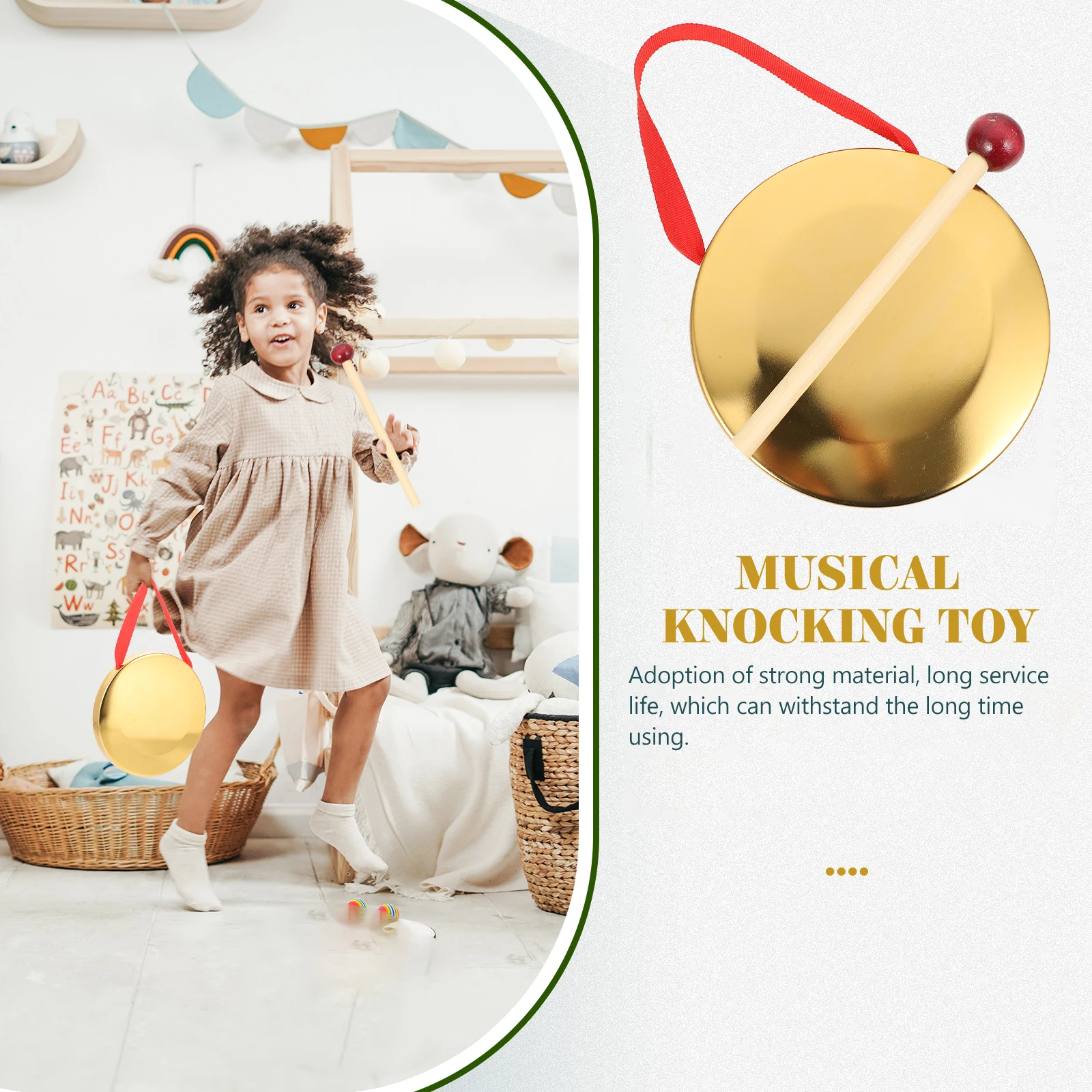

50cm Mini Copper Gong Strong Percussion Instrument Crisp Loud Sound Party Concert Decoration Gift Hangable Hand Gong Toy
